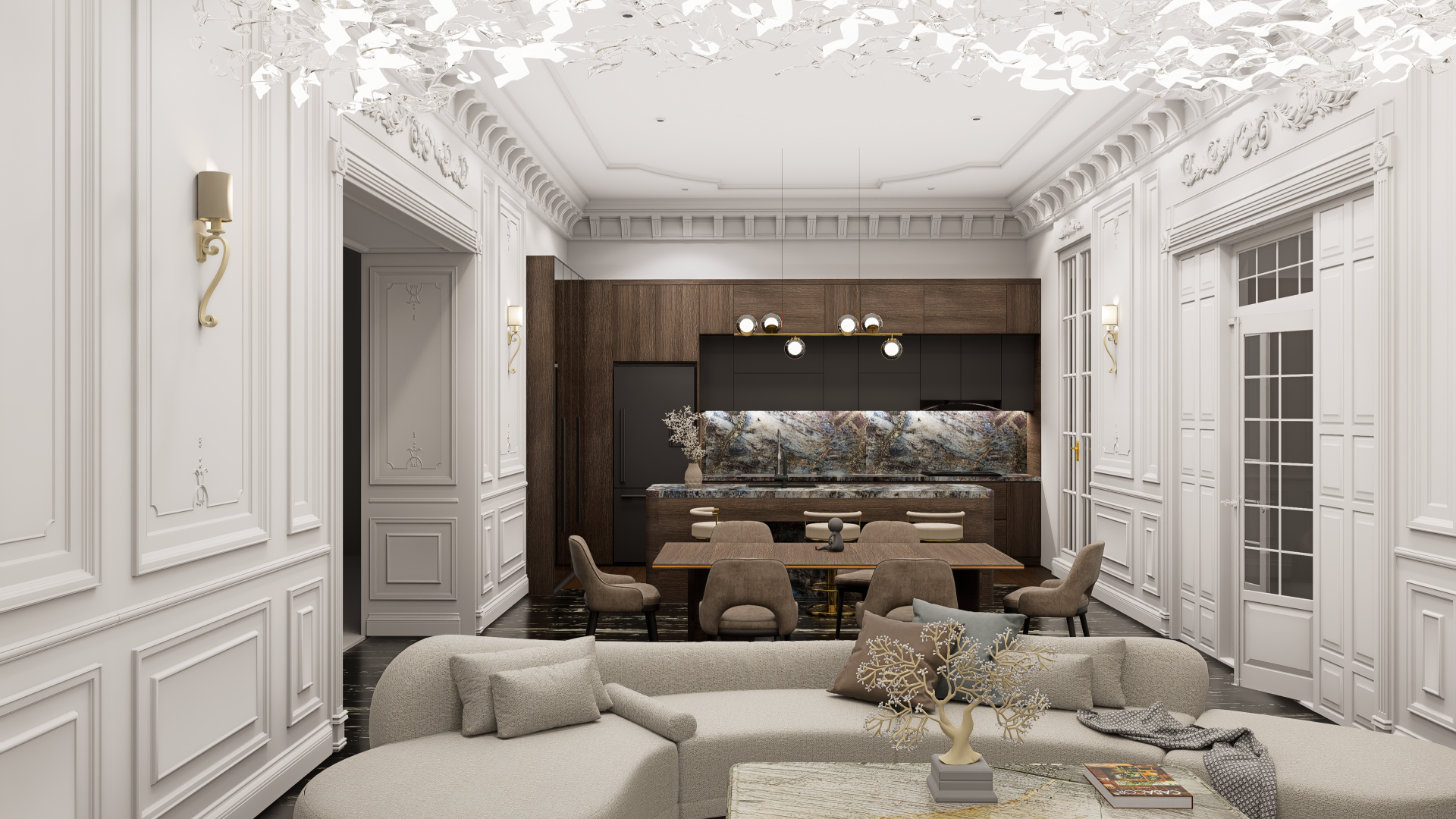 Timeless Elegance: Sculpted Living & Kitchen Experience