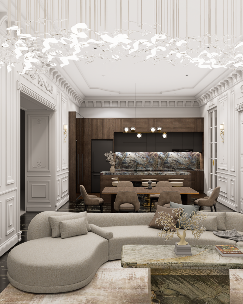 Timeless Elegance: Sculpted Living & Kitchen Experience